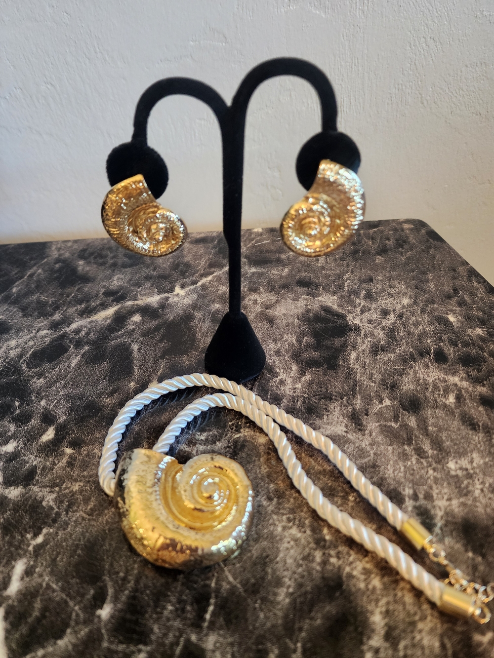 Gold Shell Necklace and Earrings Set